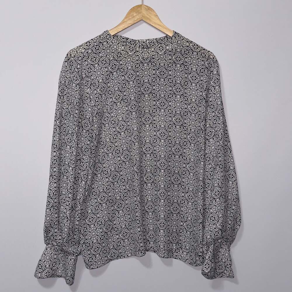 Worthington Black & White Geometric Print Long Sleeve Blouse women’s size XXL
